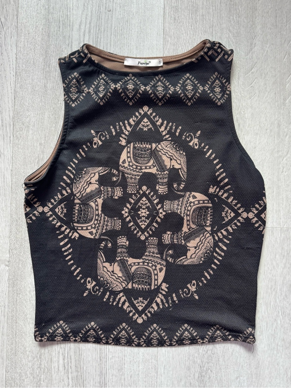 Papaya Black Tank Top with Elephant Medallion